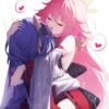 Pink-haired hug